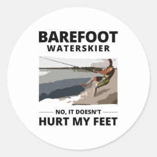 Barefoot Barefooting som hoppar över motorbåten Va Runt Klistermärke