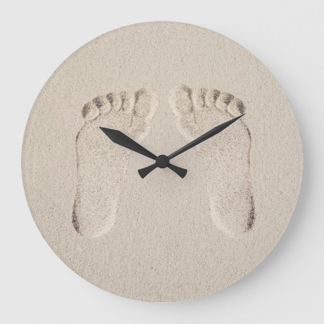 Barefoot Prints i Beach Sand Stor Klocka (Framsida)