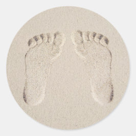 Barefoot Prints in Sand Runt Klistermärke
