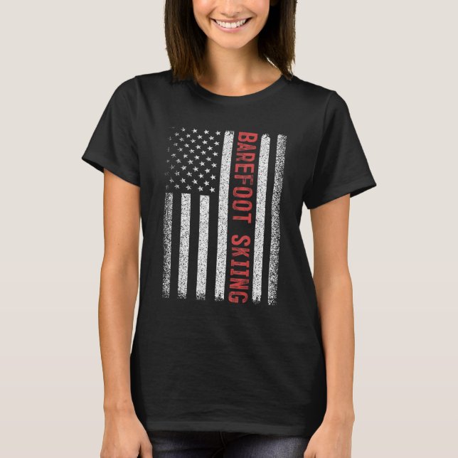 Barefoot Skiing American Flag 4th Of July  T Shirt (Framsida)
