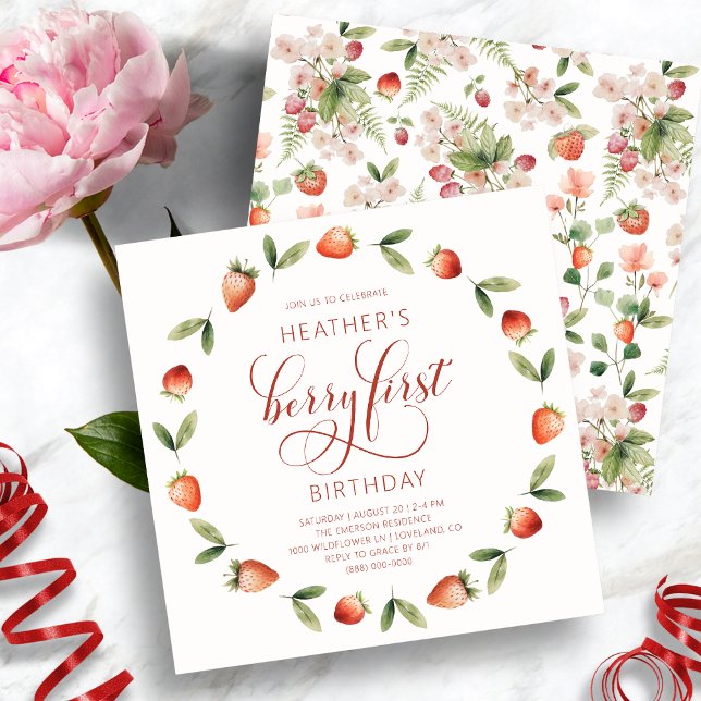 Bärfödelsedag Inbjudningar (Berry First Birthday Invitation
)