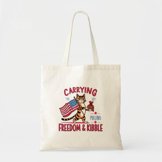 Bärfrihet och kibbel - Patriotic Cat Tote Bag Tygkasse (Framsidan)