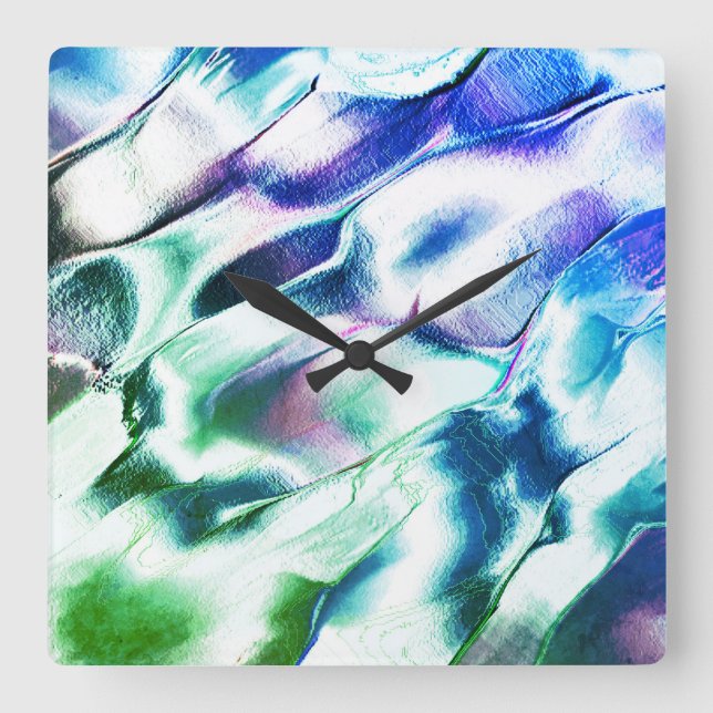 Bärgad från projektionsyta metall, grönt till blå  fyrkantig klocka (Framsida)