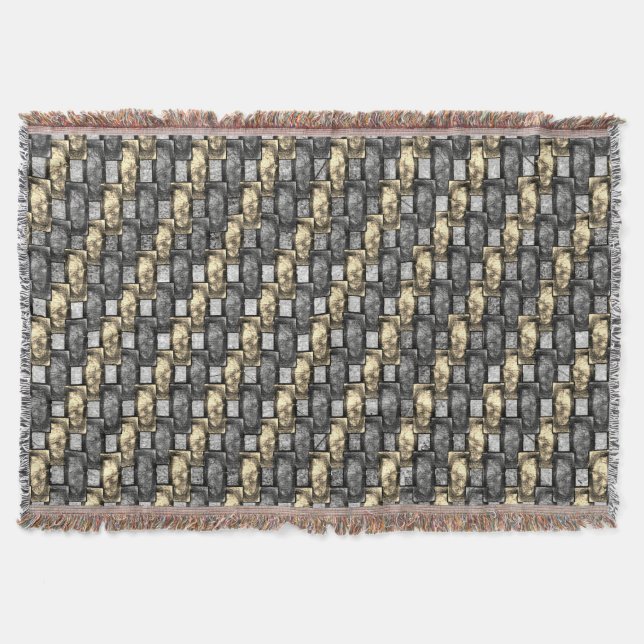 Bärgad och nedfläckad grått, gyllene, rektangulära filt (Framsidan)