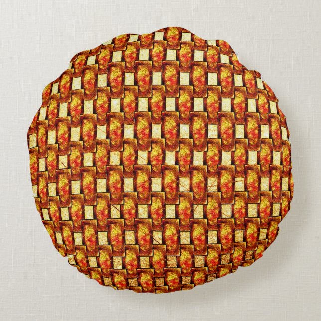 Bärgad och nedfläckad orange brun tallrikar rund kudde (Baksidan)