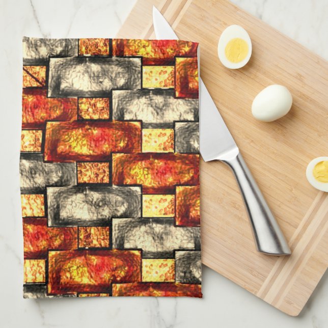 Bärgad rektangulär delar rödaktig och beige-juster kökshandduk (Vikt i Fjärdedel)