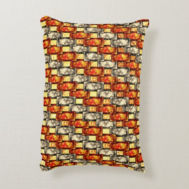 Bärgad rektangulär delar rödaktig och beige-juster prydnadskudde (Baksidan(Vertikal))