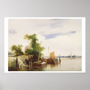 Barges på en flod, c.1825-26 (olja på malbord) (s poster