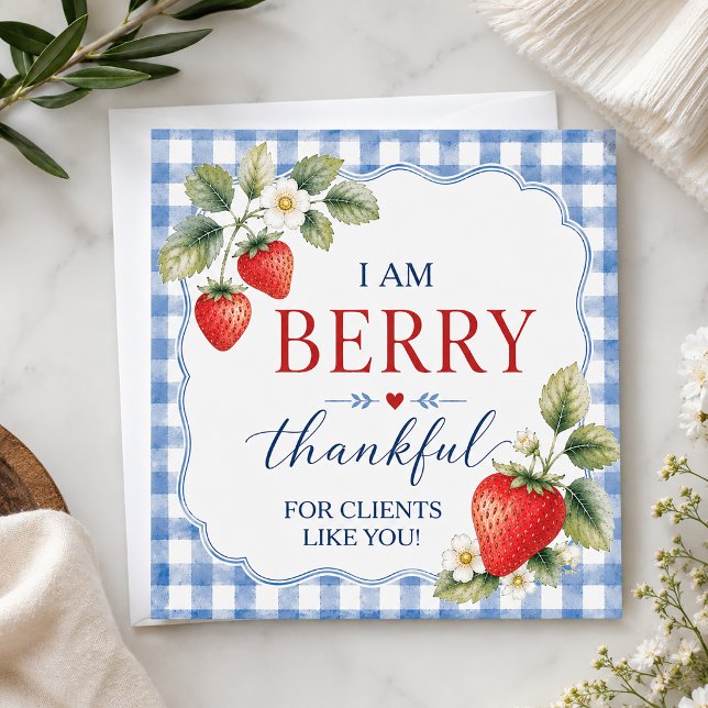 Bärglad jordgubbsklientuppskattning anteckningskort (Berry Thankful Strawberry Pop By Card)