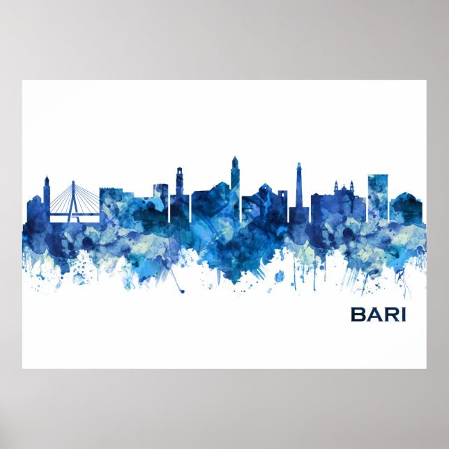 Bari Italien Skyline Blue Poster (Framsidan)