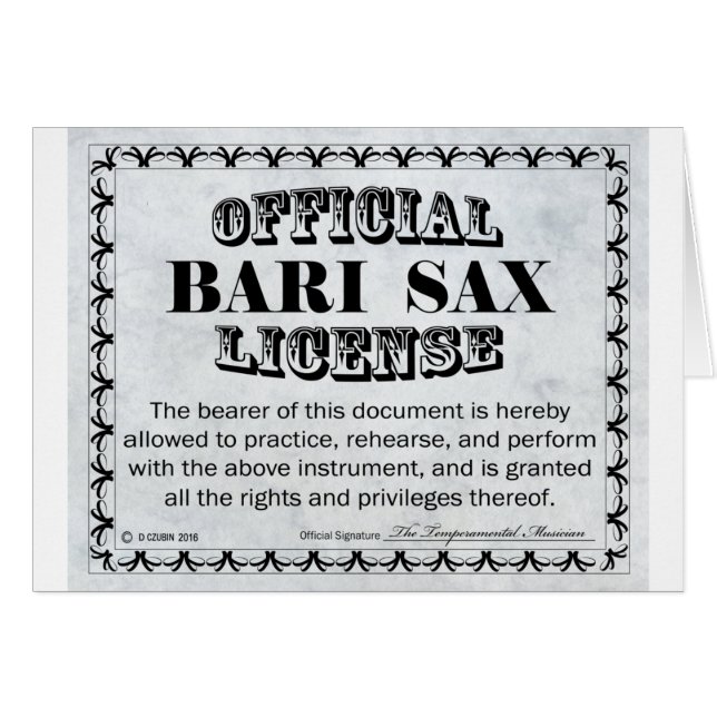 Bari Sax License Hälsningskort (Framsidan Horizontal)