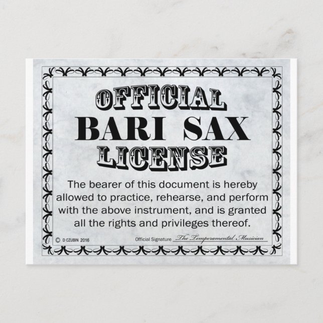 Bari Sax License Vykort (Framsida)
