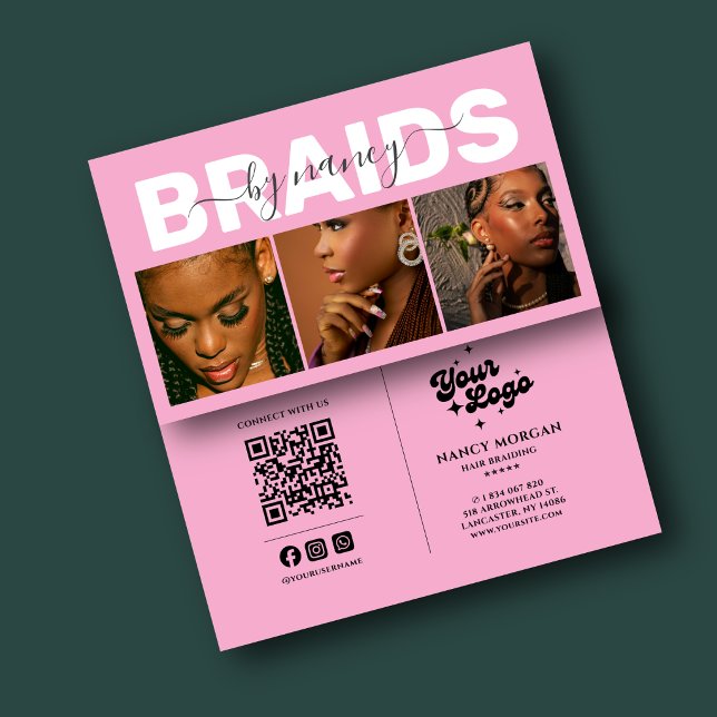 Barids typografi Foto Qr-kod Logotyp Rosa Visitkort (Skapare uppladdad)