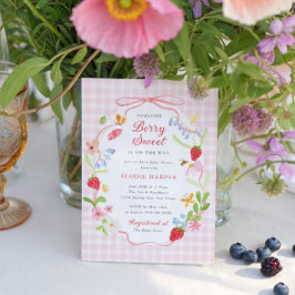 Bärig Söt Blommig Jordgubbs Bebis Shower Inbjudningar