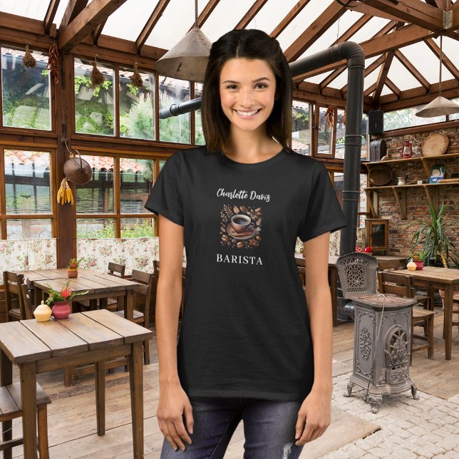 Barista Black brun kopp-kaffebönor namn T Shirt (Skapare uppladdad)