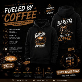 Barista-hoodie – Drivs Av Kaffe Grafisk Hoodie