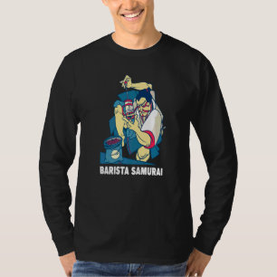 Barista Samurai Fransk Press Motif-kaffe och Pub T Shirt