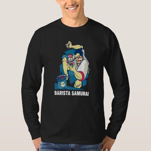 Barista Samurai Fransk Press Motif-kaffe och Pub T Shirt (Framsida)