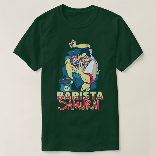 Barista Samurai Fransk Pressmotif Coffee Älskare a T Shirt (Design framsida)