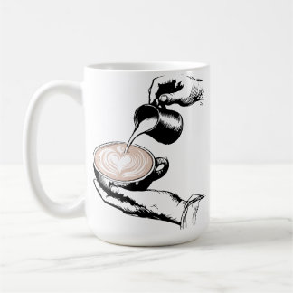 Barista skapar latte kaffemugg