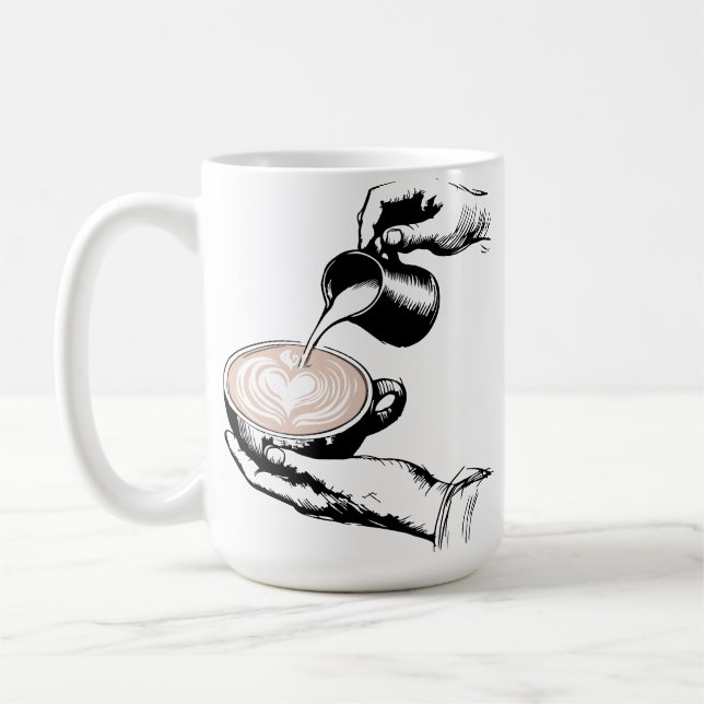 Barista skapar latte kaffemugg (Vänster)