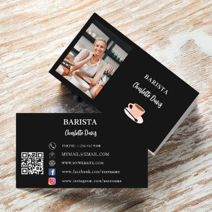 Barista svartvit bild QR-kod Visitkort