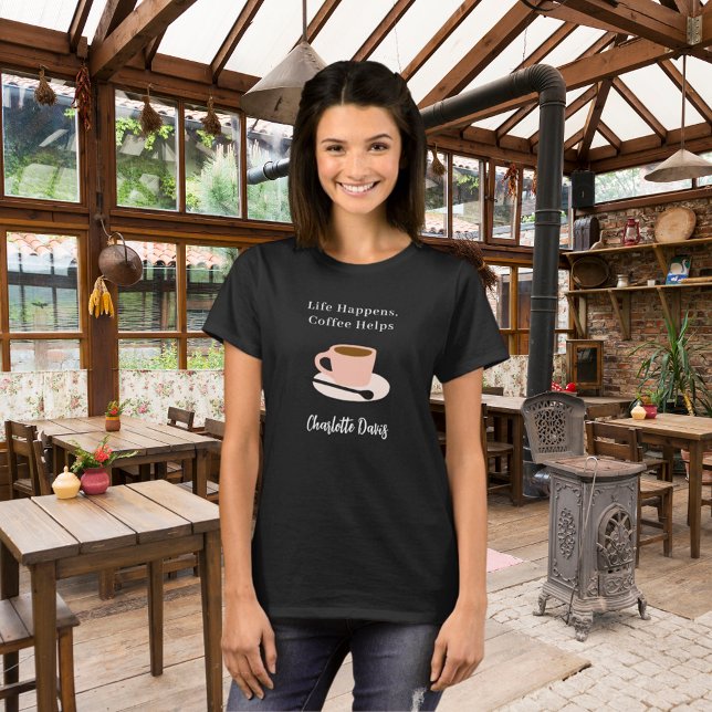 Barista svartvit kaffekaffe kopp namn t shirt (Skapare uppladdad)