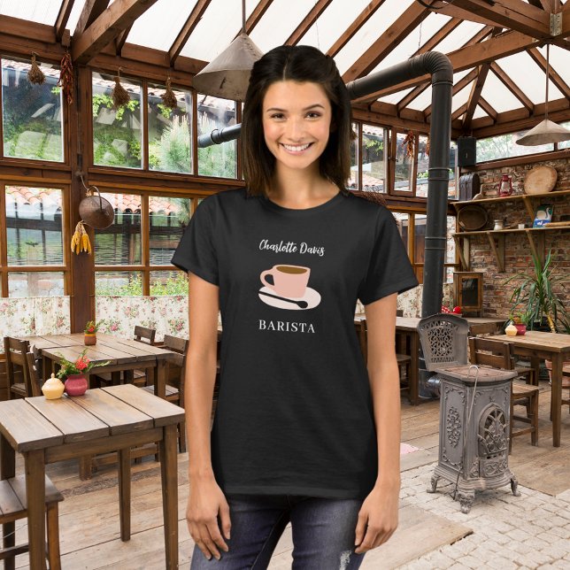 Barista svartvit kaffekanna kopp namn t shirt (Skapare uppladdad)