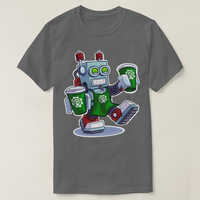 BaristaBot 9000 Robot T Shirt (Design framsida)