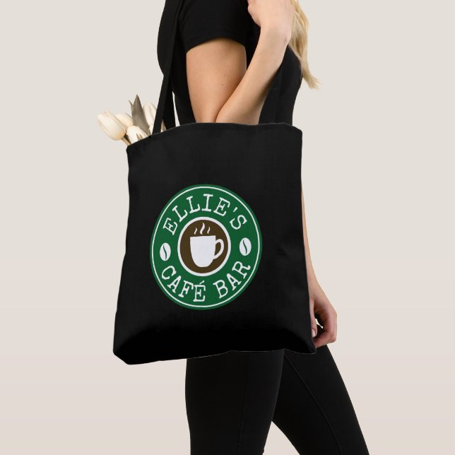 Baristans axelväska med kaffebuslogotyp tygkasse (Närbild)