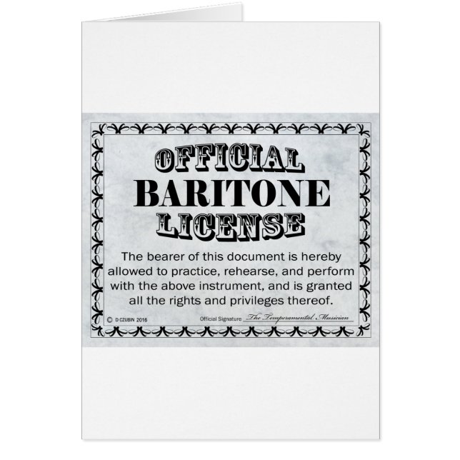 Baritone License Hälsningskort (Framsidan)