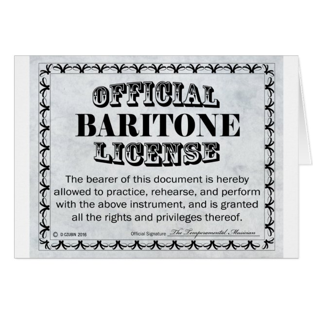 Baritone License Hälsningskort (Framsidan Horizontal)