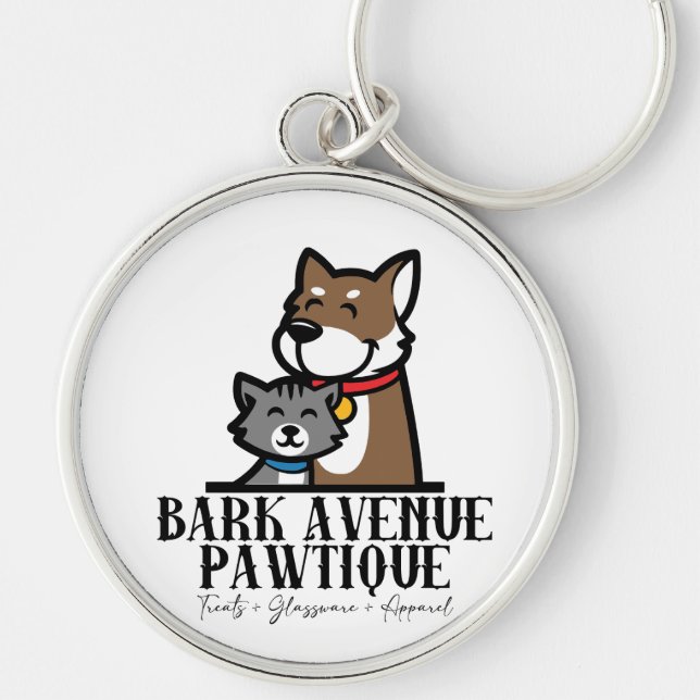 Bark Avenue Pawtique Rund Silverfärgad Nyckelring (Framsidan)