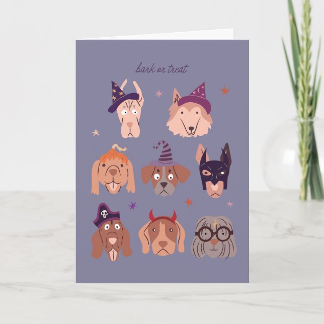 Bark eller Treat Halloween Hundar Helgkort (Framsida)