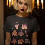 Bark eller Treat Hundar i Costume T Shirt<br><div class="desc">De visemiska kvinnornas Halloween-skjorta med hand plockade illustration av olika hundar i kostymer. I texten står det "bark eller treat".</div>