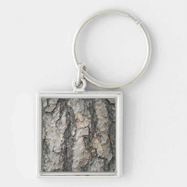 Bark Gräs Wood Fyrkantig Silverfärgad Nyckelring (Framsidan)