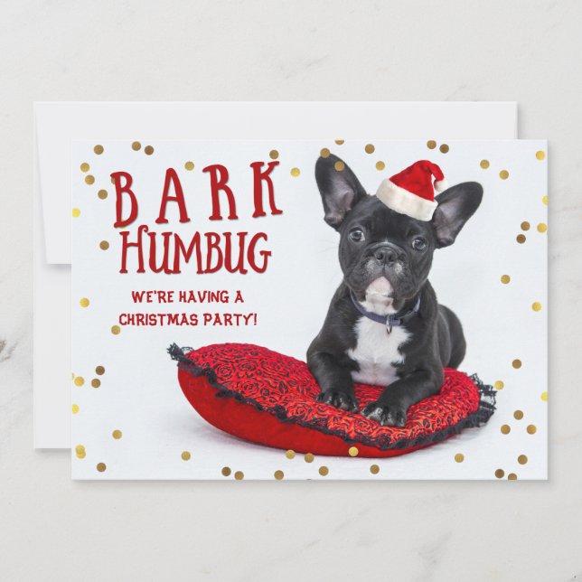 BARK Humbug Cute Bulldog jul Party Inbjudningar (Framsida)