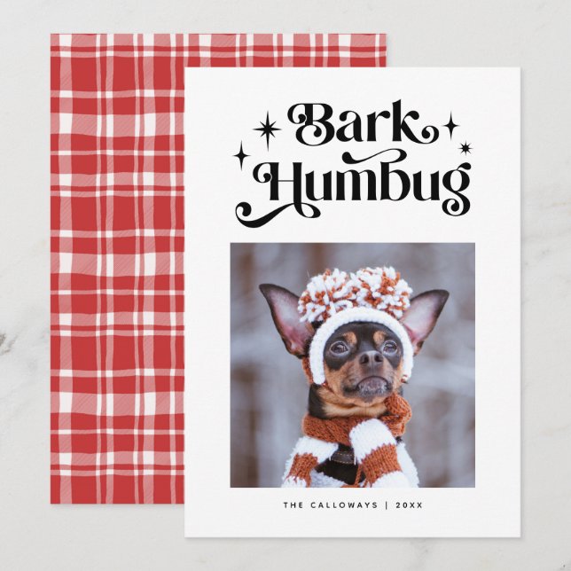 BARK HUMBUG Rolig hund fotojul Julkort (Fram/baksida)