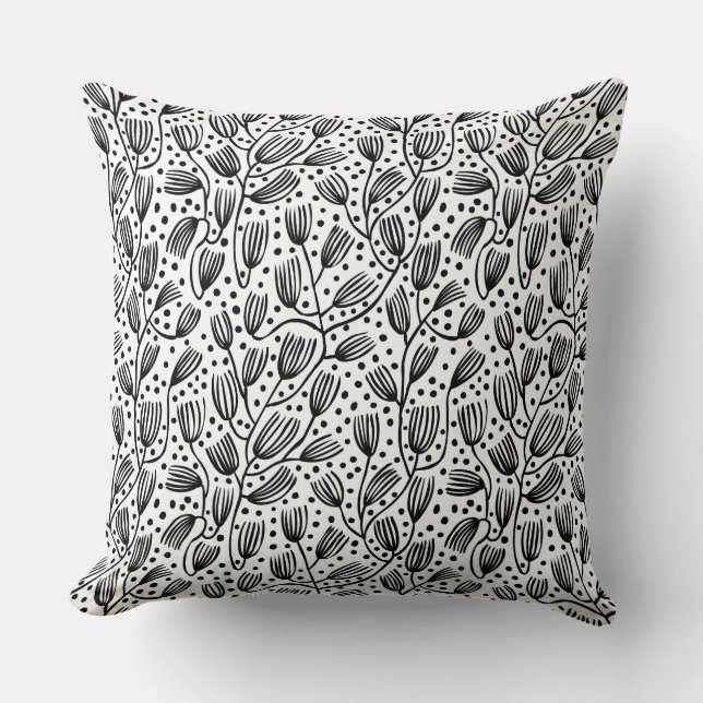 Barkcloth Stil Mönster - Black on White Kudde (Framsida)