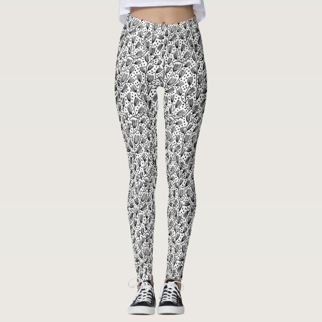 Barkcloth Stil Mönster - Black on White Leggings (Framsida)