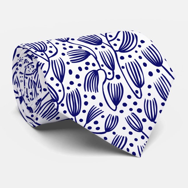 Barkcloth Stil Mönster - Mörk flottan på vit Slips (Rullad)