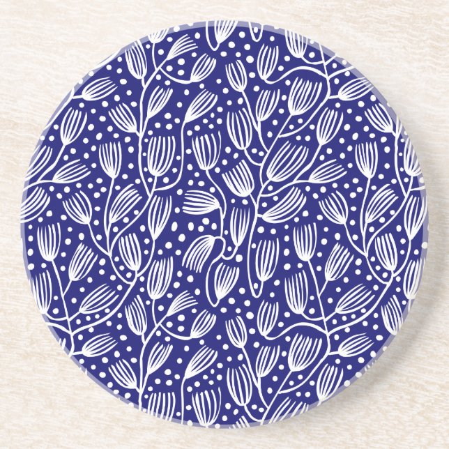 Barkcloth Stil Mönster - Vit på Mörk blått Underlägg (Framsidan)