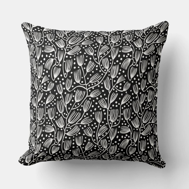 Barkcloth Stil Mönster - White on Black Kudde (Framsida)