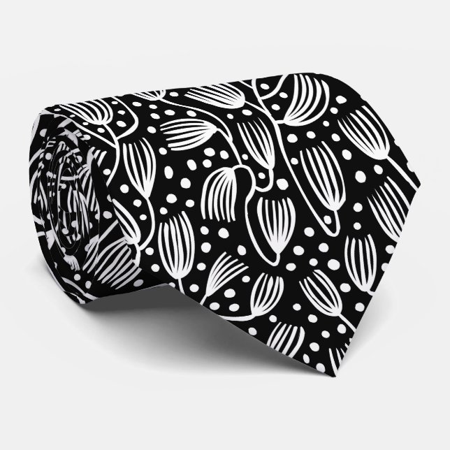 Barkcloth Stil Mönster - White on Black Slips (Rullad)