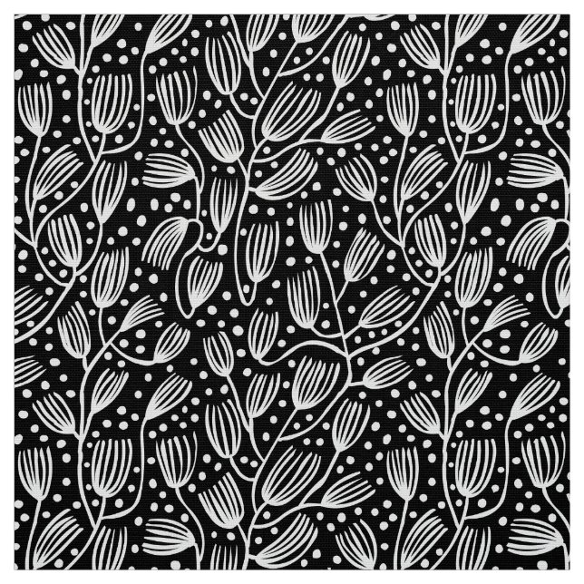 Barkcloth Stil Mönster - White on Black Tyg (Provkarta)