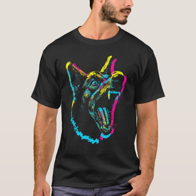 Barking Dog Punk Gothic Rave Wear Edgy EDM Grunge  T Shirt (Framsida)