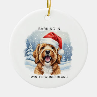 Barking in a Winter Wonderland Dog Christmas  Julgransprydnad Keramik