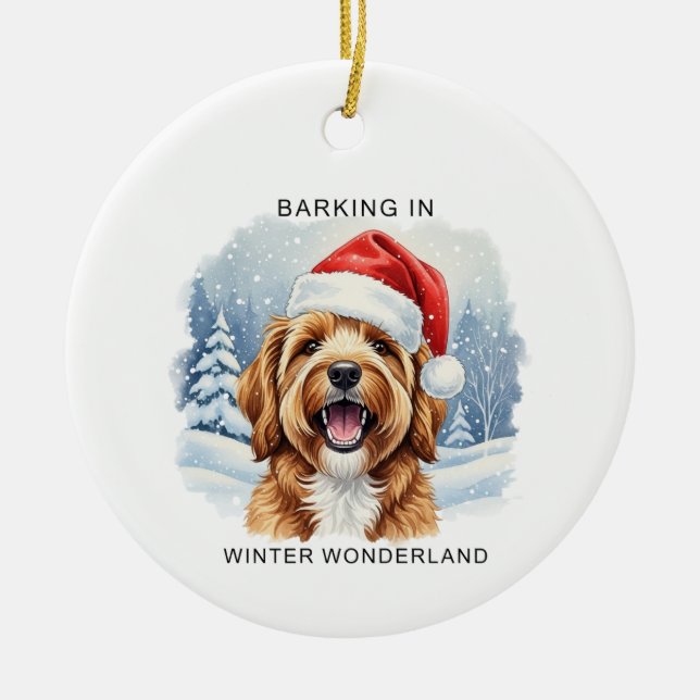 Barking in a Winter Wonderland Dog Christmas  Julgransprydnad Keramik (Framsidan)