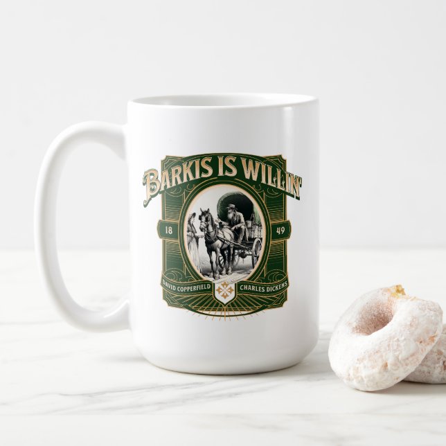 Barkis är Villig Grön Litterär Kaffe Mugg (Med munk)