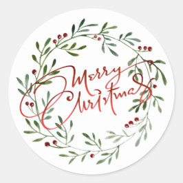 Bärkrans Gradient Röd Skrift God Jul Runt Klistermärke